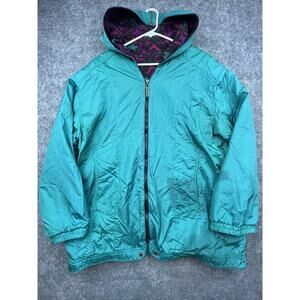 Vintage Sunterra Coat Womens Large Aqua Teal Fleece Lined 80s Shiny Nylon Jacket